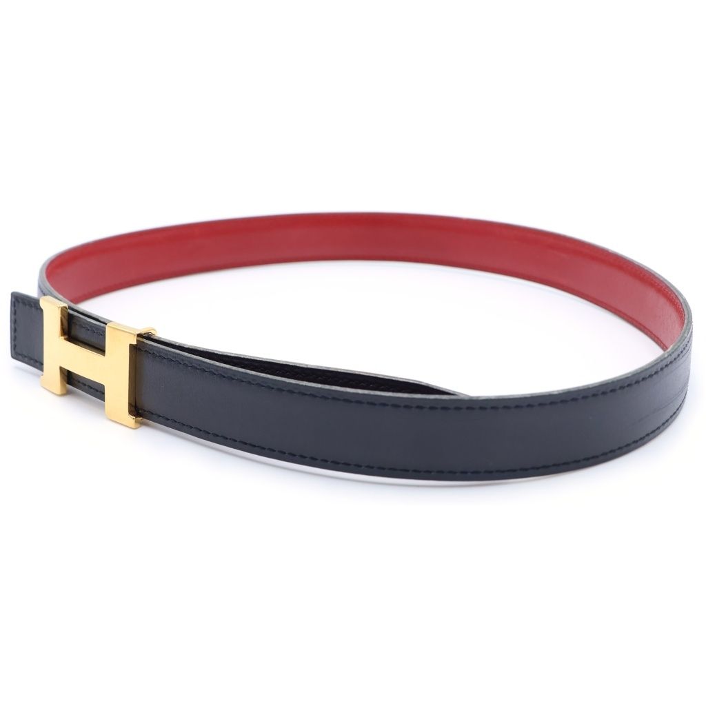 Hermes Constance Leather Belt Red Black Box Calf 70 S Gold — view 4