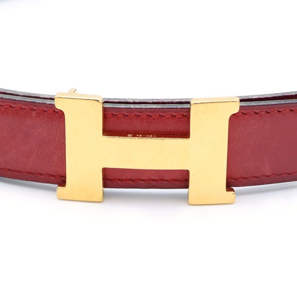 Hermes Constance Leather Belt Red Black Box Calf 70 S Gold — view 5