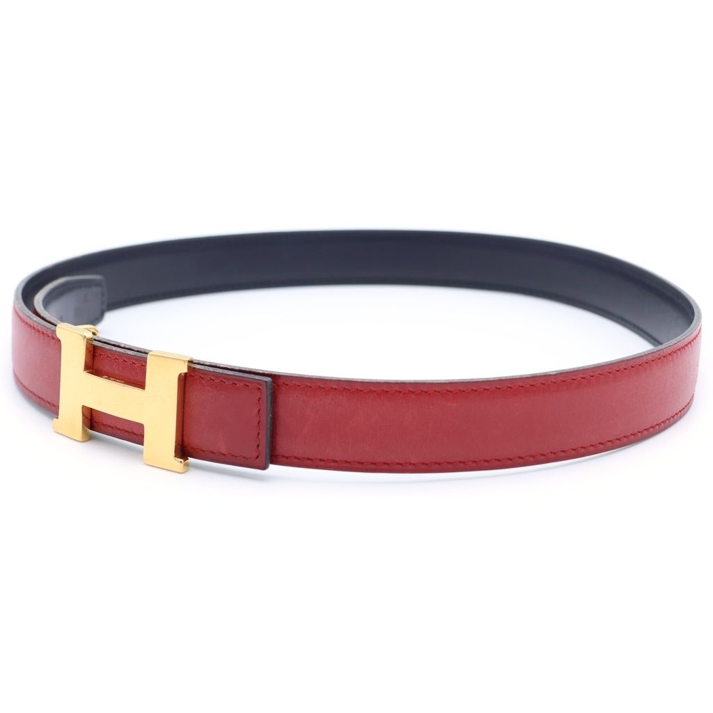 Hermes Constance Leather Belt Red Black Box Calf 70 S Gold