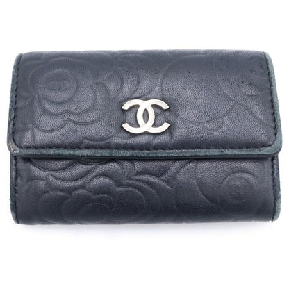 Chanel Lambskin Camellia Coin Card Case Black