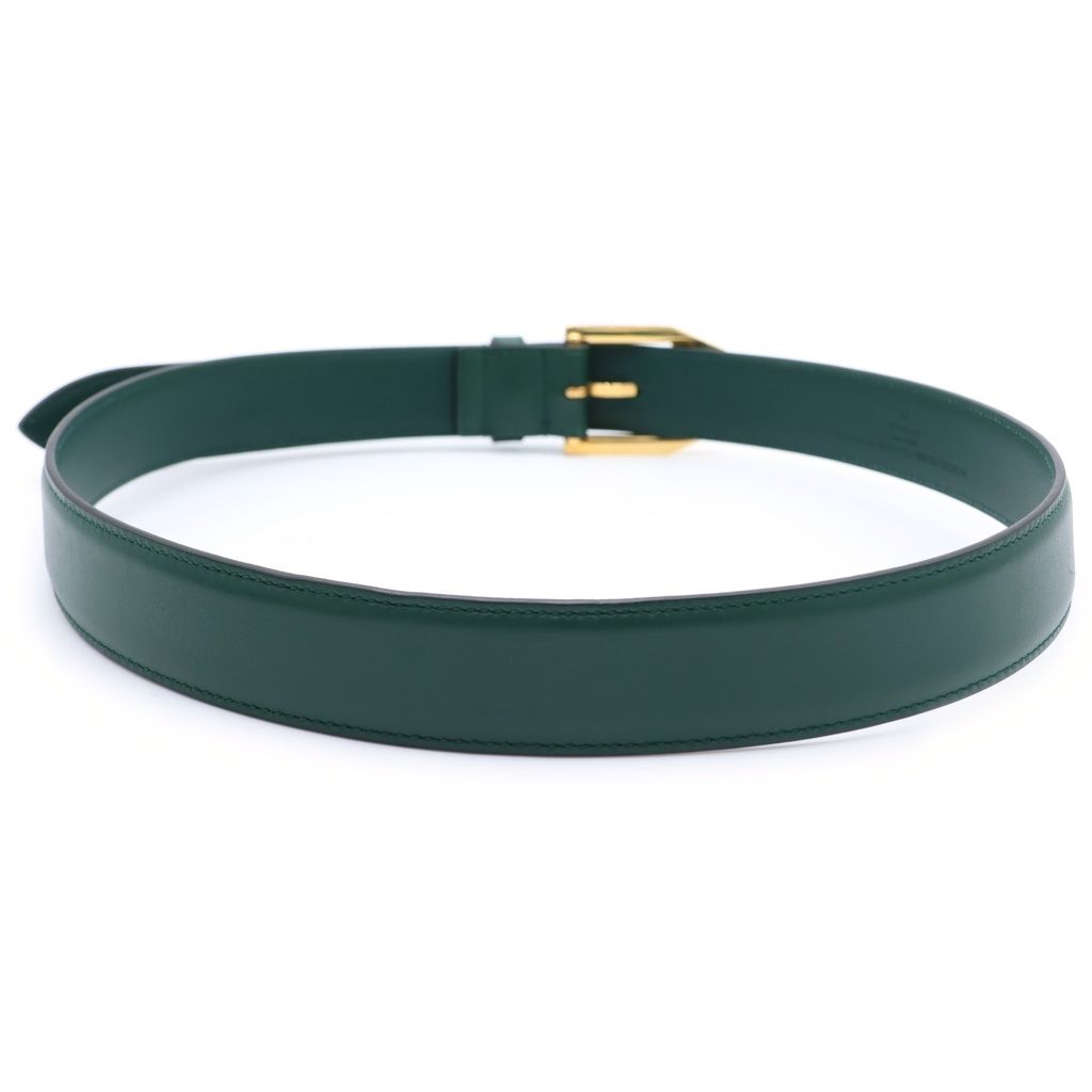 Gucci Gold Square Buckle Leather Belt Green — view 2