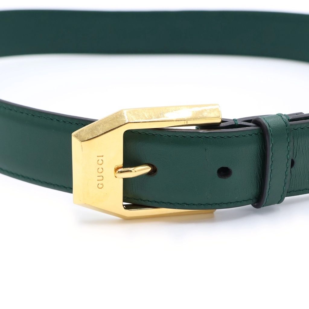 Gucci Gold Square Buckle Leather Belt Green — view 4