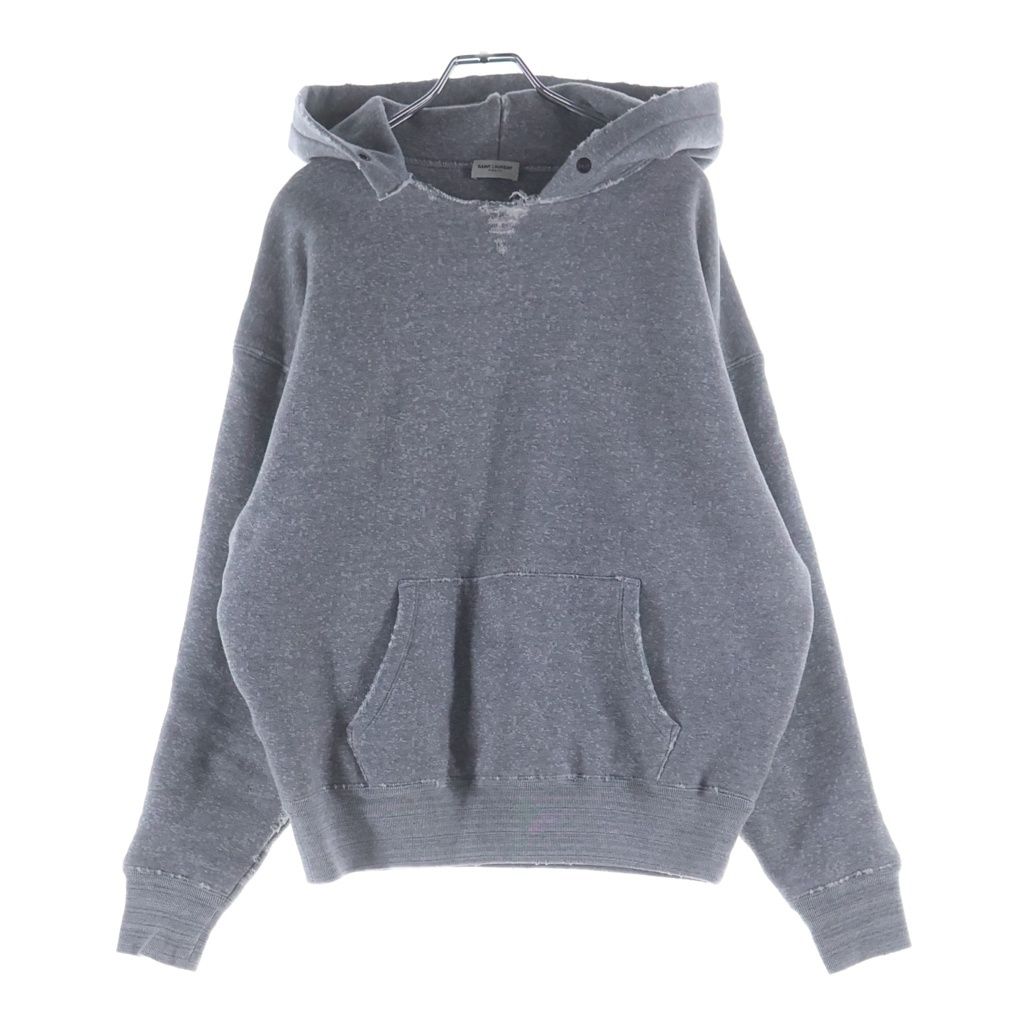 Saint Laurent Paris Distressed Pullover Hoodie Gray — view 2