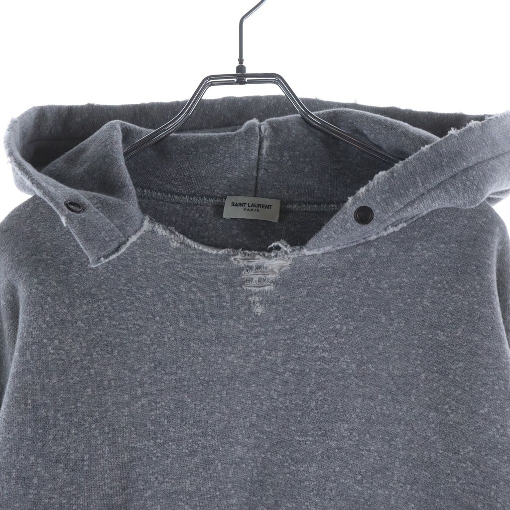 Saint Laurent Paris Distressed Pullover Hoodie Gray — view 3