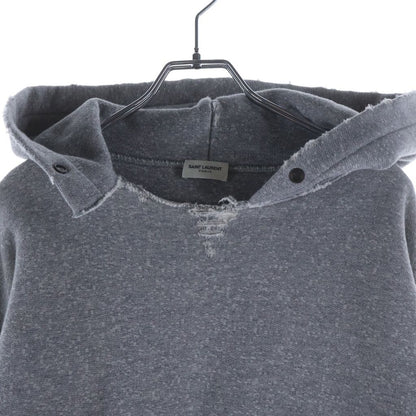 Saint Laurent Paris Distressed Pullover Hoodie Gray — view 3