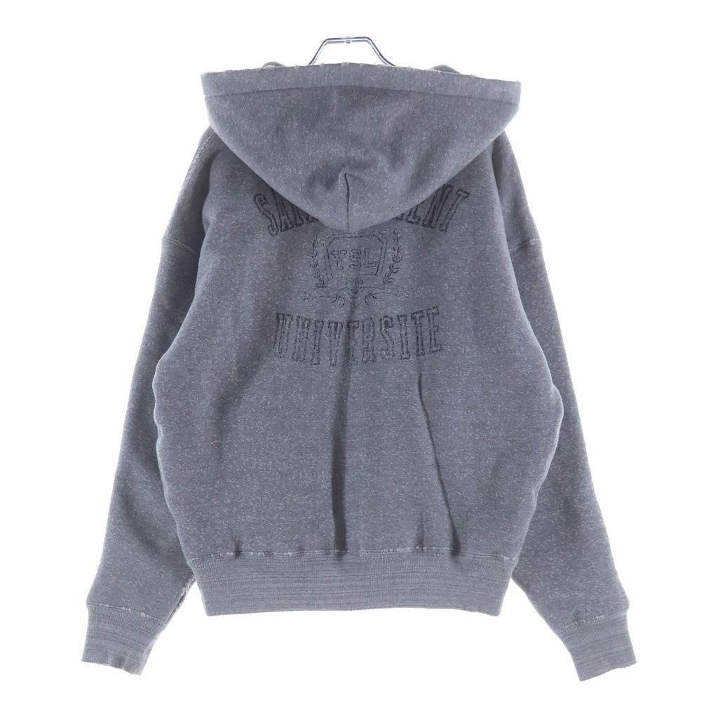 Saint Laurent Paris Distressed Pullover Hoodie Gray