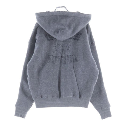Saint Laurent Paris Distressed Pullover Hoodie Gray