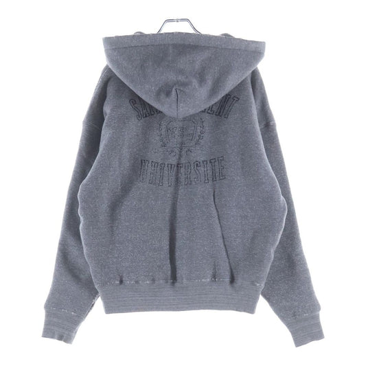 Saint Laurent Paris Distressed Pullover Hoodie Gray