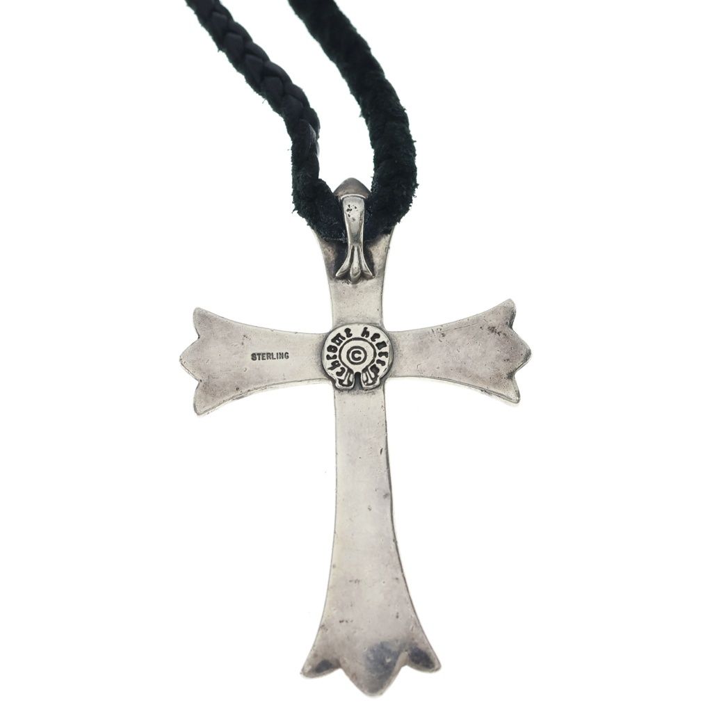 Chrome Hearts CH Crs LG BC Large CH Cross Pendant Borochip Leather Braid — view 5