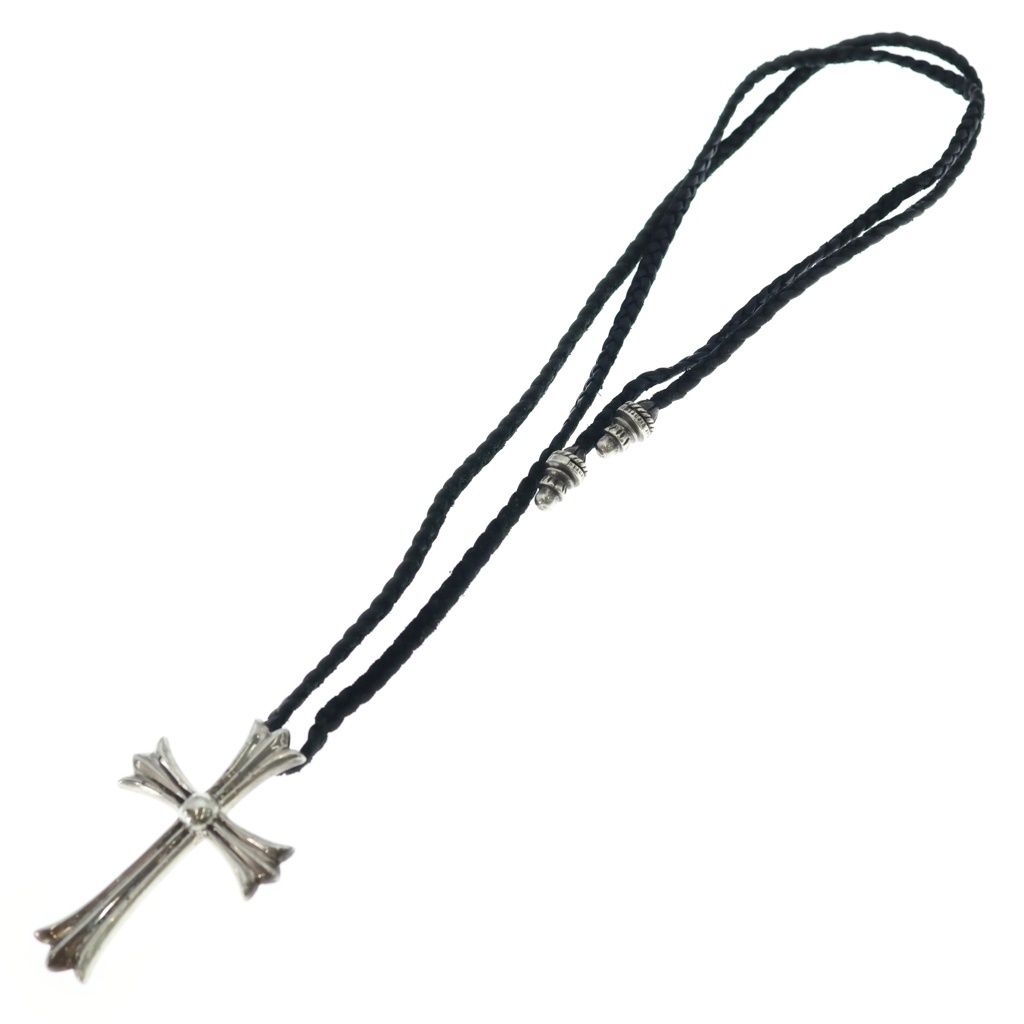 Chrome Hearts CH Crs LG BC Large CH Cross Pendant Borochip Leather Braid — view 2