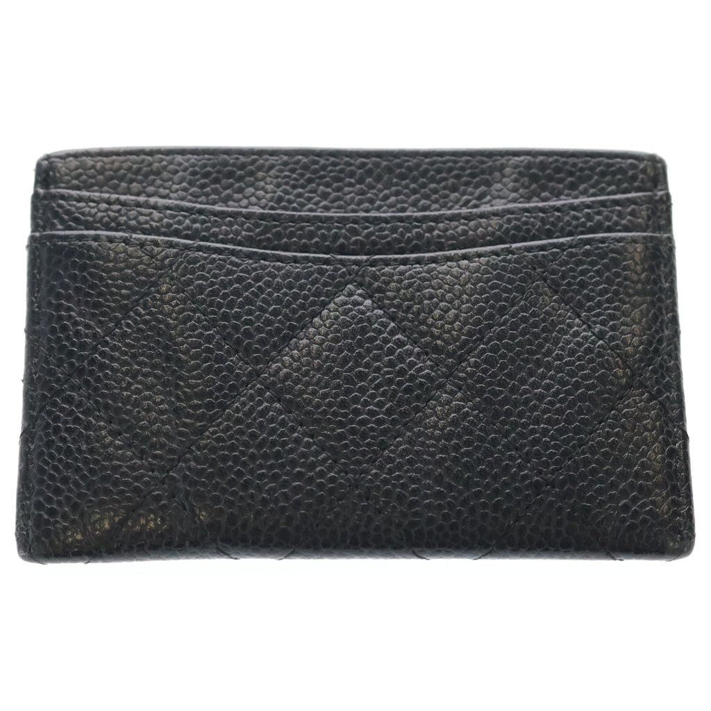 Chanel Quilted Card Case Business Holder Black Caviar Leather Gold — view 2