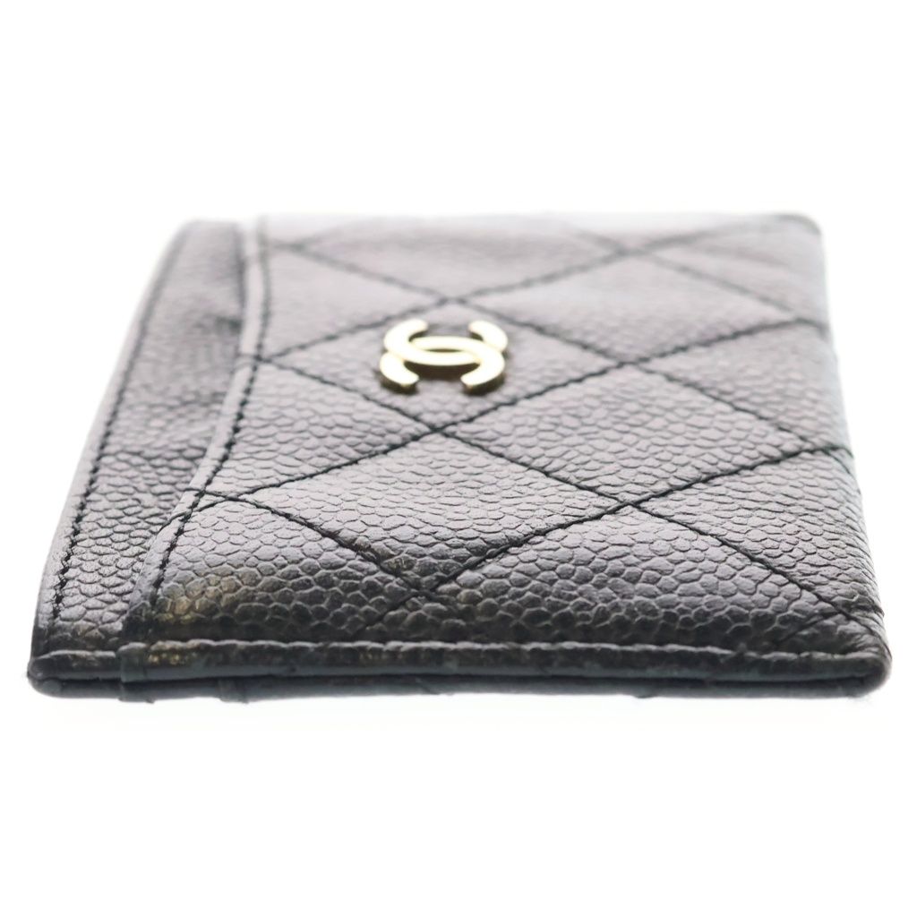 Chanel Quilted Card Case Business Holder Black Caviar Leather Gold — view 3