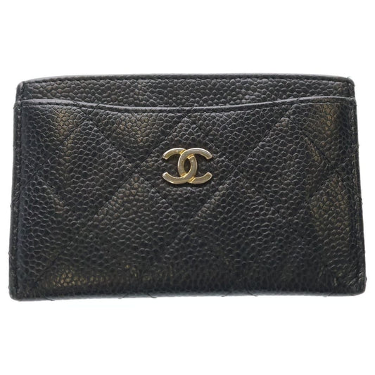 Chanel Quilted Card Case Business Holder Black Caviar Leather Gold