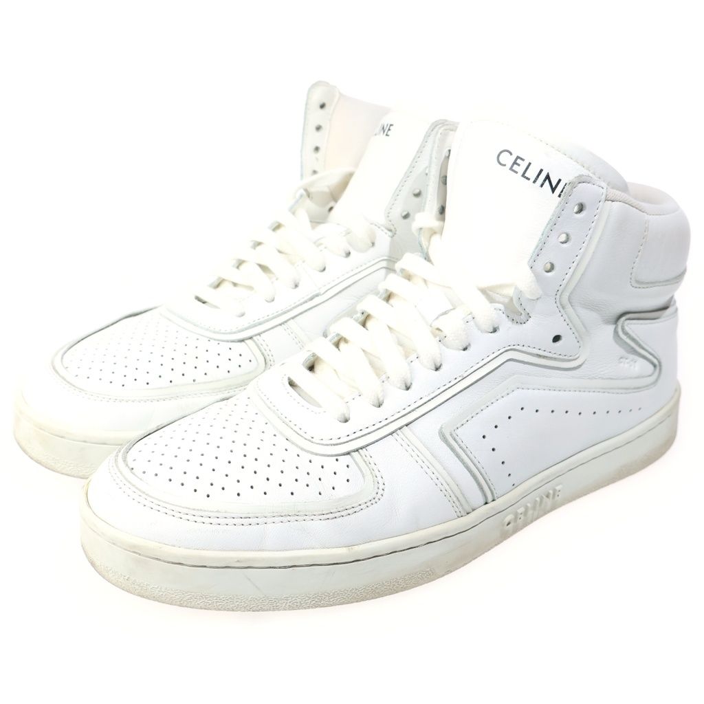 Celine Trainer High Top Sneakers Sweatshirt Leather Cut White — view 2