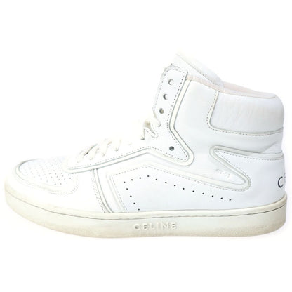 Celine Trainer High Top Sneakers Sweatshirt Leather Cut White