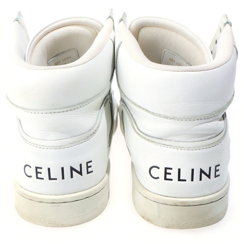 Celine Trainer High Top Sneakers Sweatshirt Leather Cut White — view 3