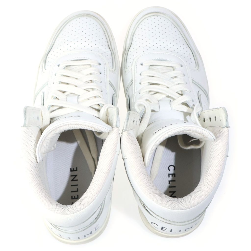 Celine Trainer High Top Sneakers Sweatshirt Leather Cut White — view 4