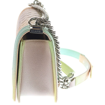Chanel CC Logo Chain Shoulder Bag Rainbow Multicolor Caviar Leather — view 3