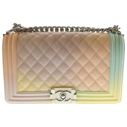 Chanel CC Logo Chain Shoulder Bag Rainbow Multicolor Caviar Leather
