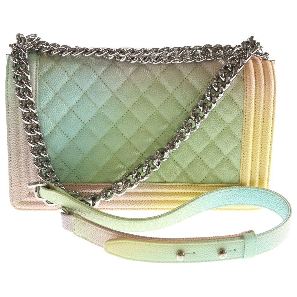Chanel CC Logo Chain Shoulder Bag Rainbow Multicolor Caviar Leather — view 2