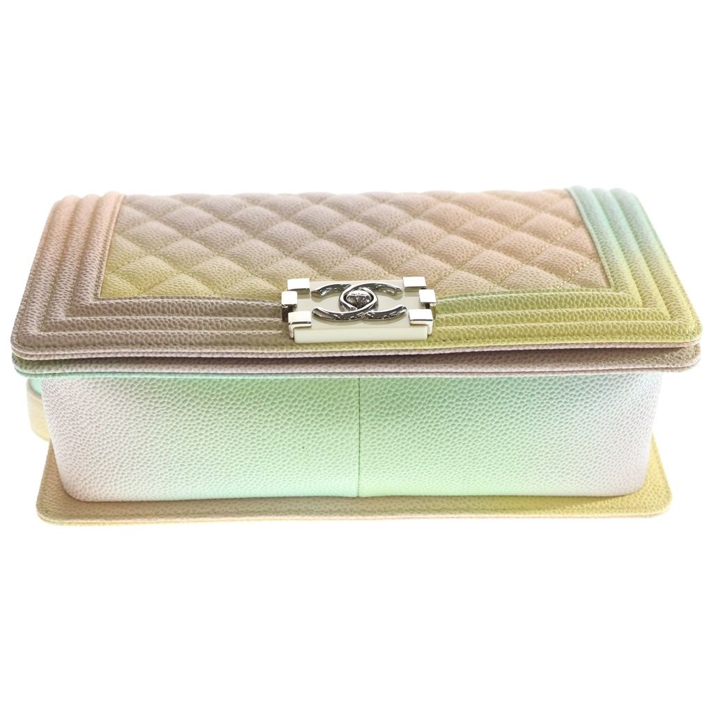 Chanel CC Logo Chain Shoulder Bag Rainbow Multicolor Caviar Leather — view 4