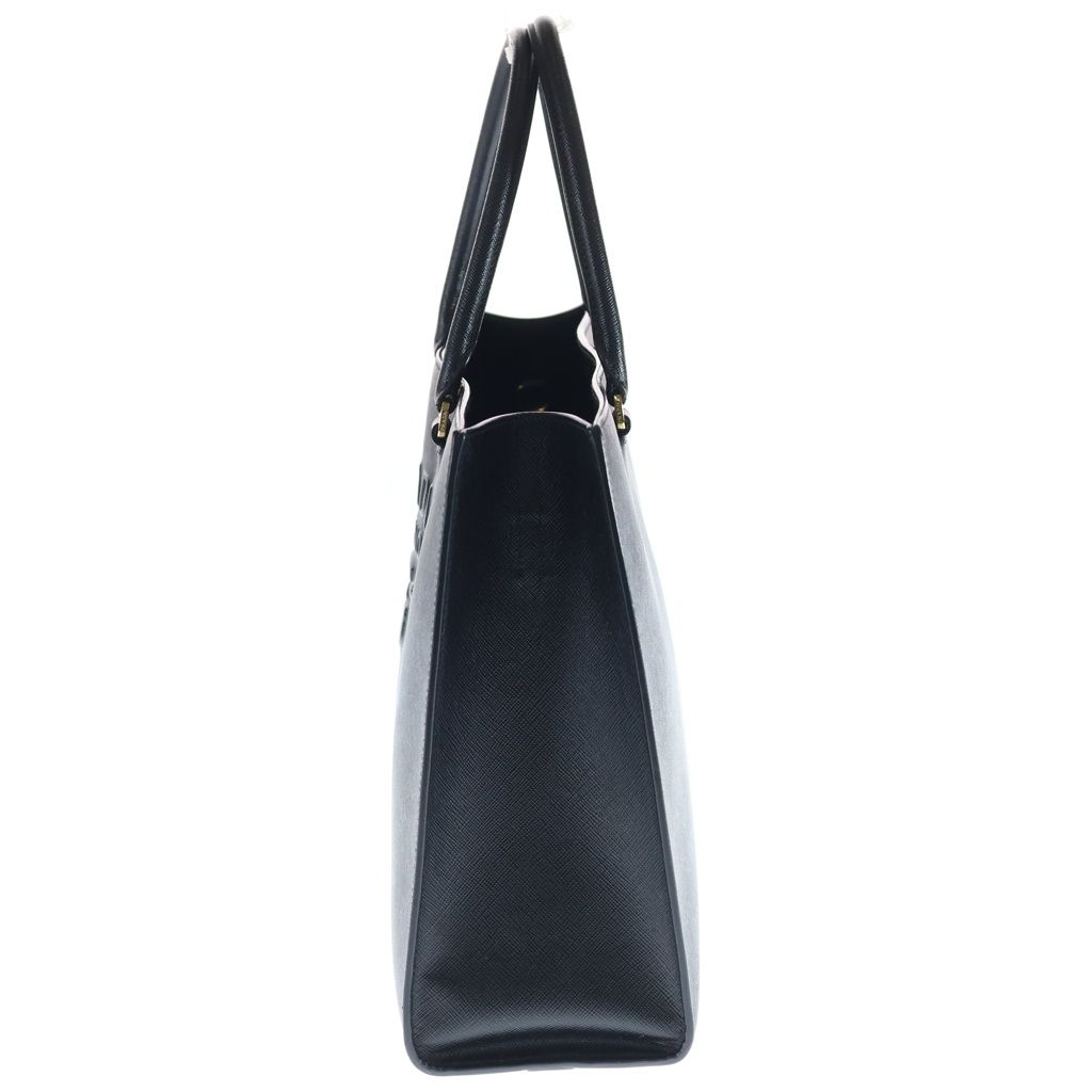 Prada Saffiano Tote Shoulder Bag Black Leather Gold — view 3
