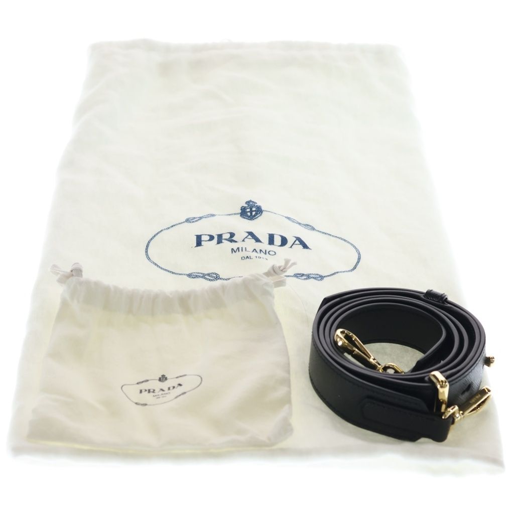 Prada Saffiano Tote Shoulder Bag Black Leather Gold — view 6