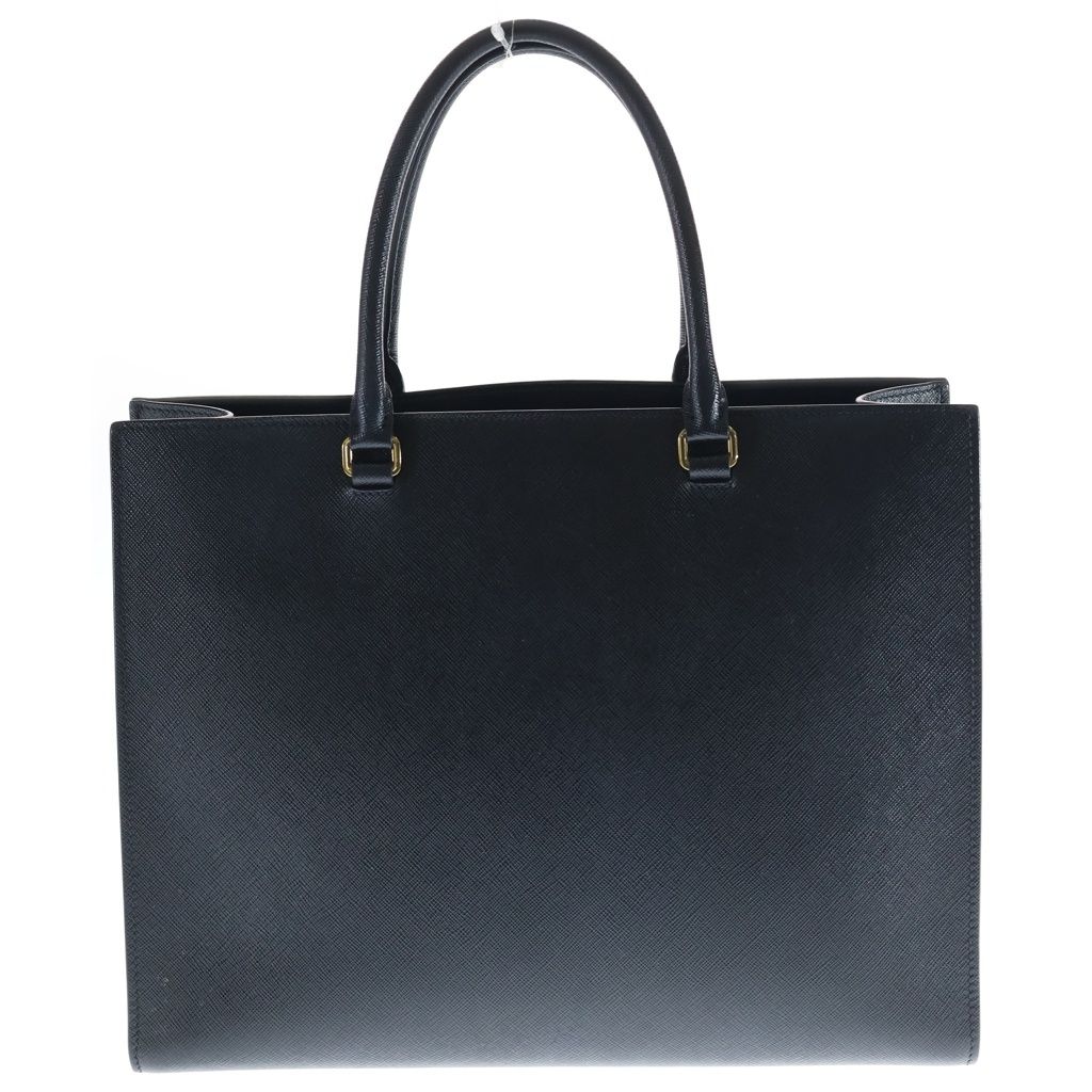 Prada Saffiano Tote Shoulder Bag Black Leather Gold — view 2