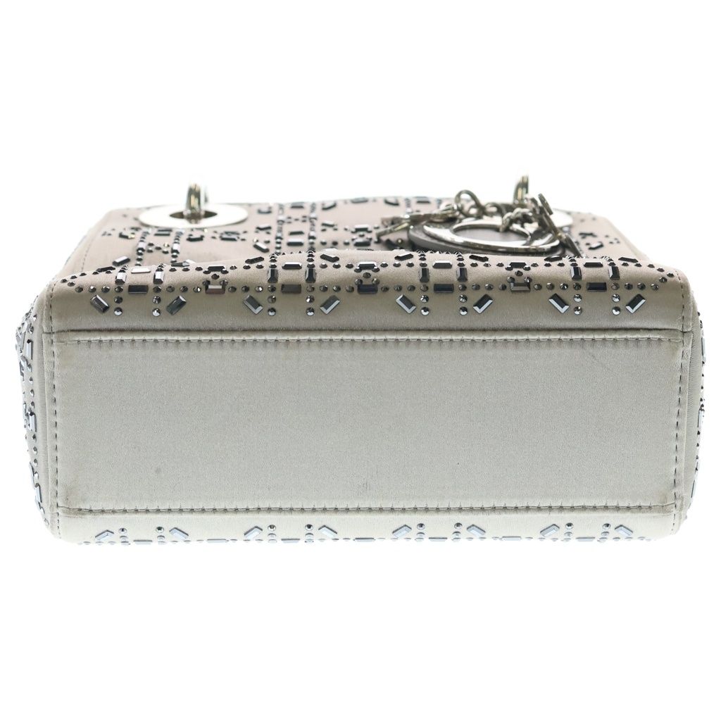 Dior Lady Cannage Rhinestone 2-Way Shoulder Bag Gray Satin Silver — view 4