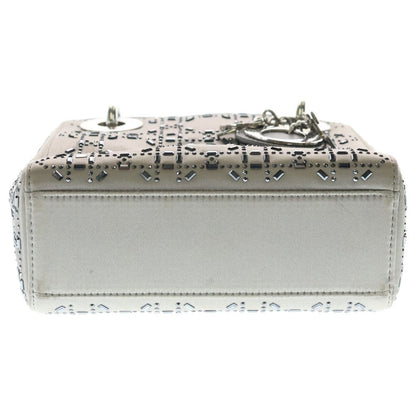 Dior Lady Cannage Rhinestone 2-Way Shoulder Bag Gray Satin Silver — view 4