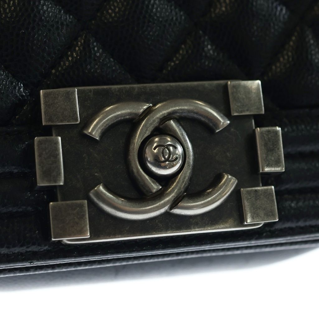 Chanel Chain Mini Shoulder Bag Black Caviar Leather Silver — view 5