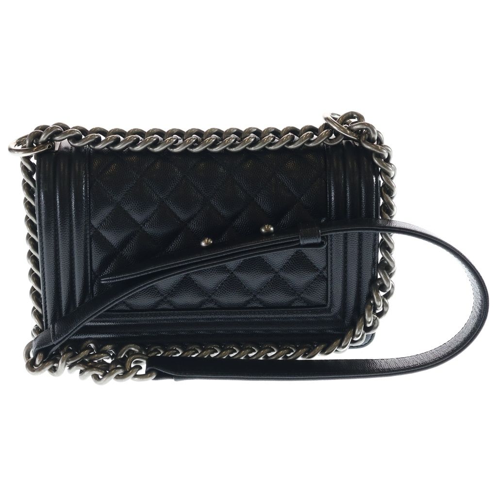 Chanel Chain Mini Shoulder Bag Black Caviar Leather Silver — view 2