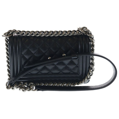 Chanel Chain Mini Shoulder Bag Black Caviar Leather Silver — view 2