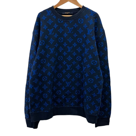 Louis Vuitton Full Monogram Jacquard Crew Neck Sweatshirt XL Navy
