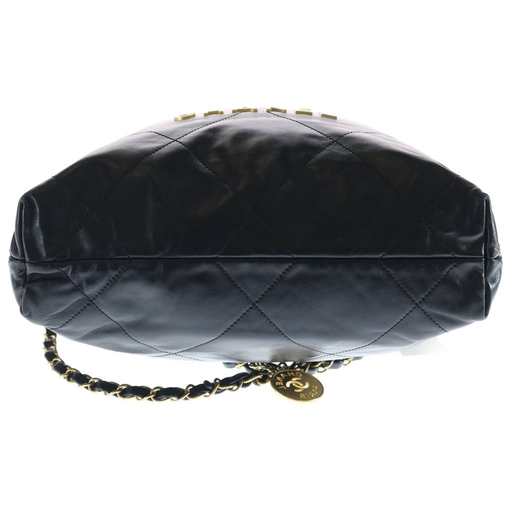 Chanel 22 Small CC Logo Shiny Calfskin Pouch Leather Chain Shoulder Bag Black — view 4