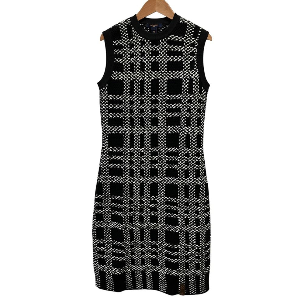Louis Vuitton Monogram Patch Sleeveless Tweed Dress S Black White