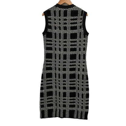 Louis Vuitton Monogram Patch Sleeveless Tweed Dress S Black White — view 2