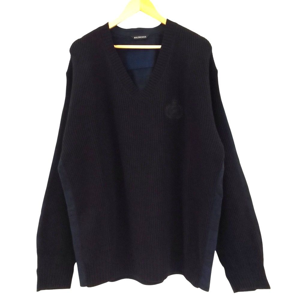 Balenciaga Hybrid V-neck Shirt Docking Knit XS Navy Sweater