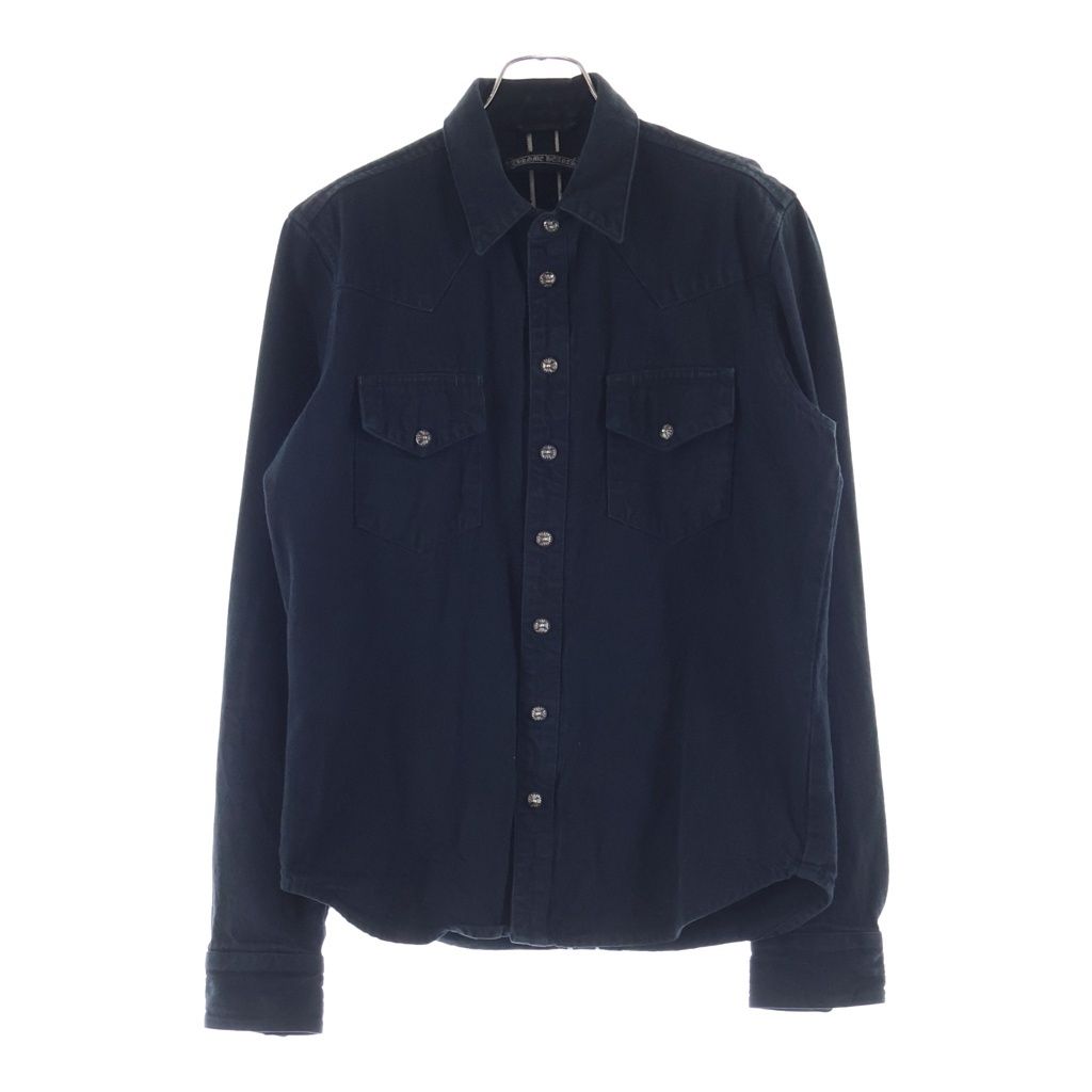 Chrome Hearts Denim Western Cross Ball Button Sleeve Hem Leather Patch Long