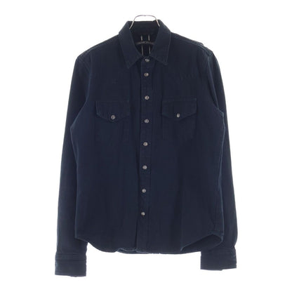 Chrome Hearts Denim Western Cross Ball Button Sleeve Hem Leather Patch Long