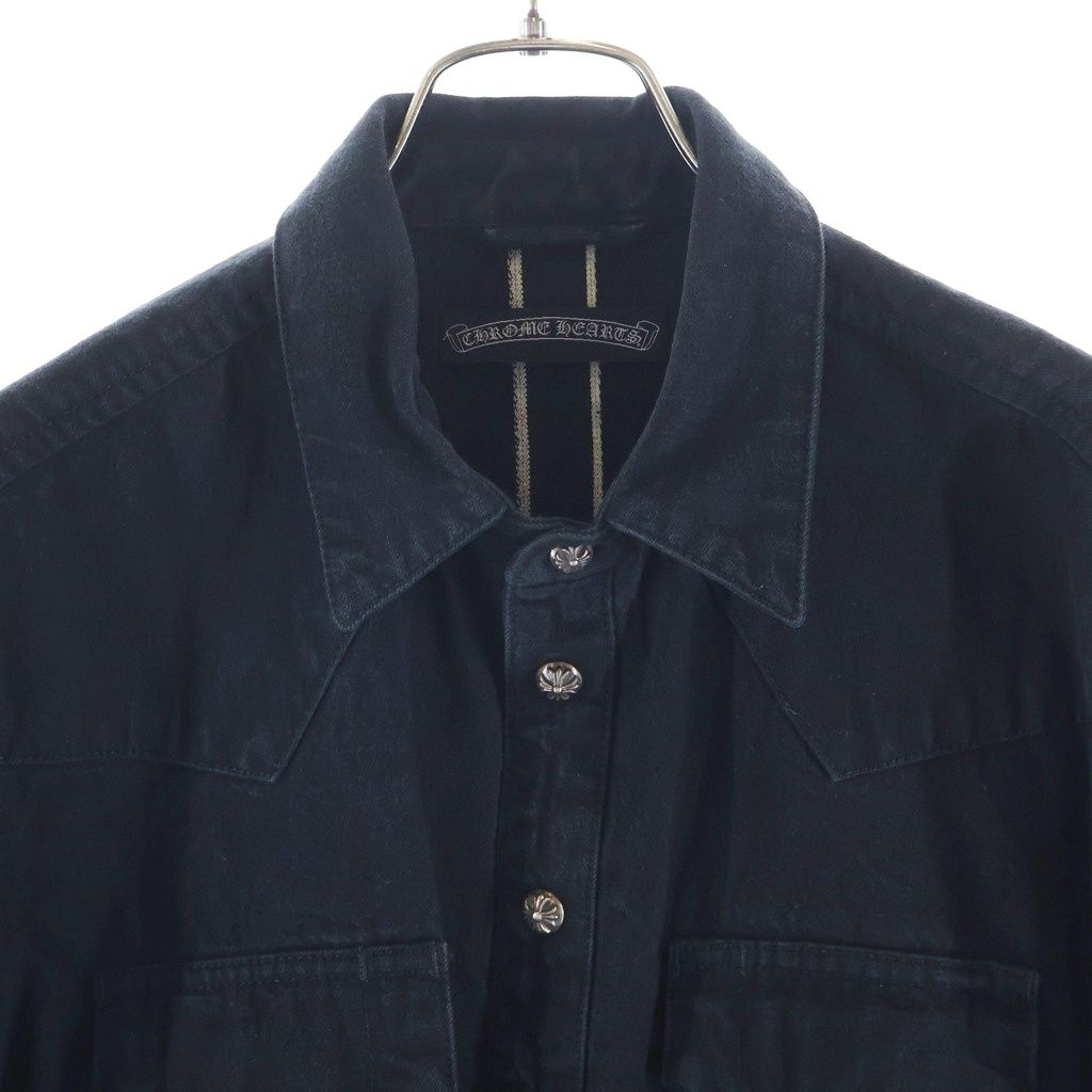 Chrome Hearts Denim Western Cross Ball Button Sleeve Hem Leather Patch Long — view 3