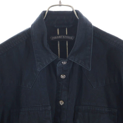 Chrome Hearts Denim Western Cross Ball Button Sleeve Hem Leather Patch Long — view 3