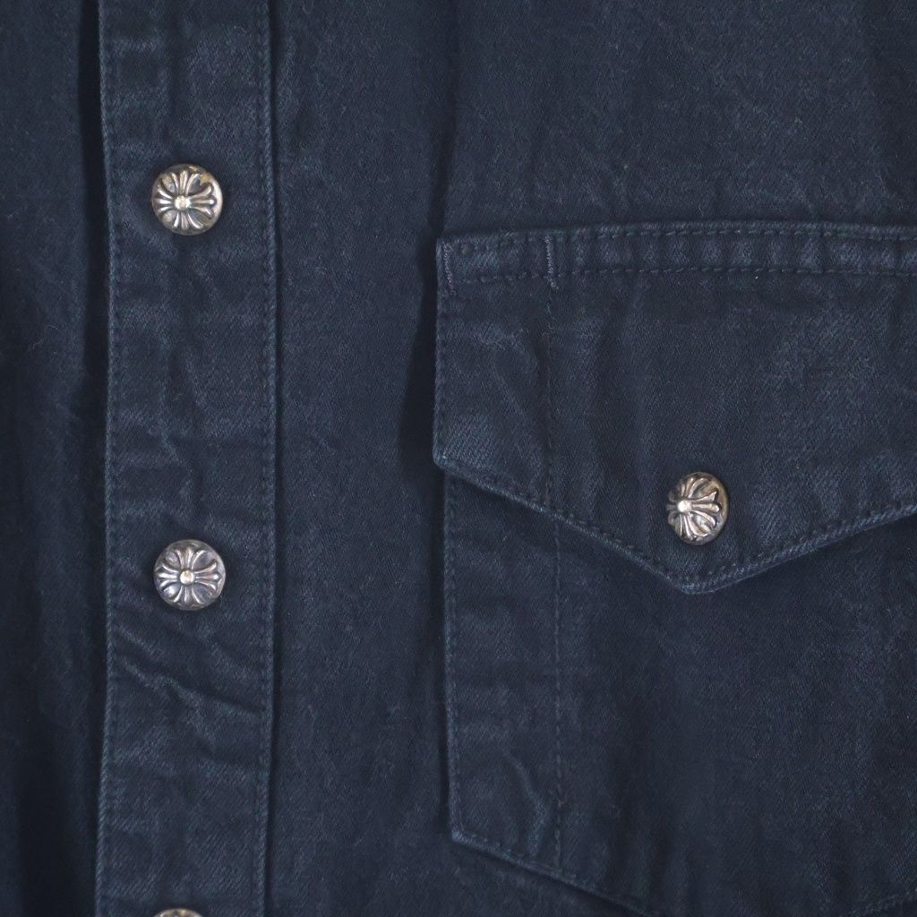 Chrome Hearts Denim Western Cross Ball Button Sleeve Hem Leather Patch Long — view 5