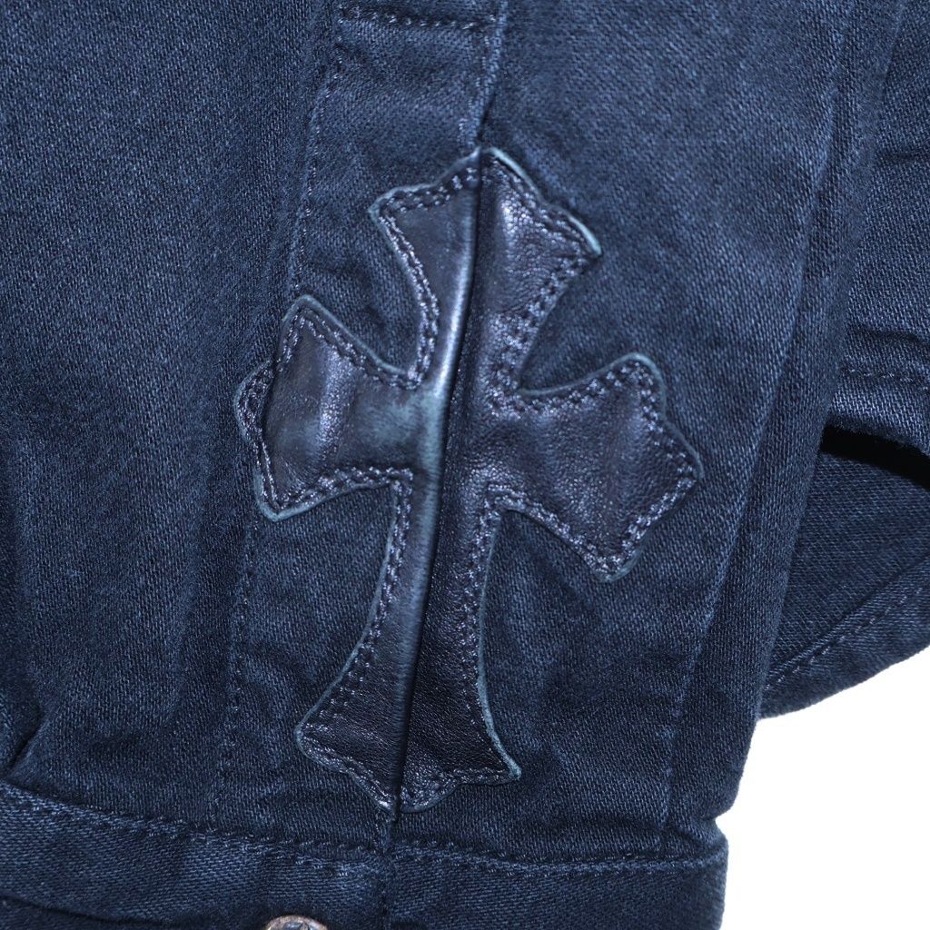Chrome Hearts Denim Western Cross Ball Button Sleeve Hem Leather Patch Long — view 6