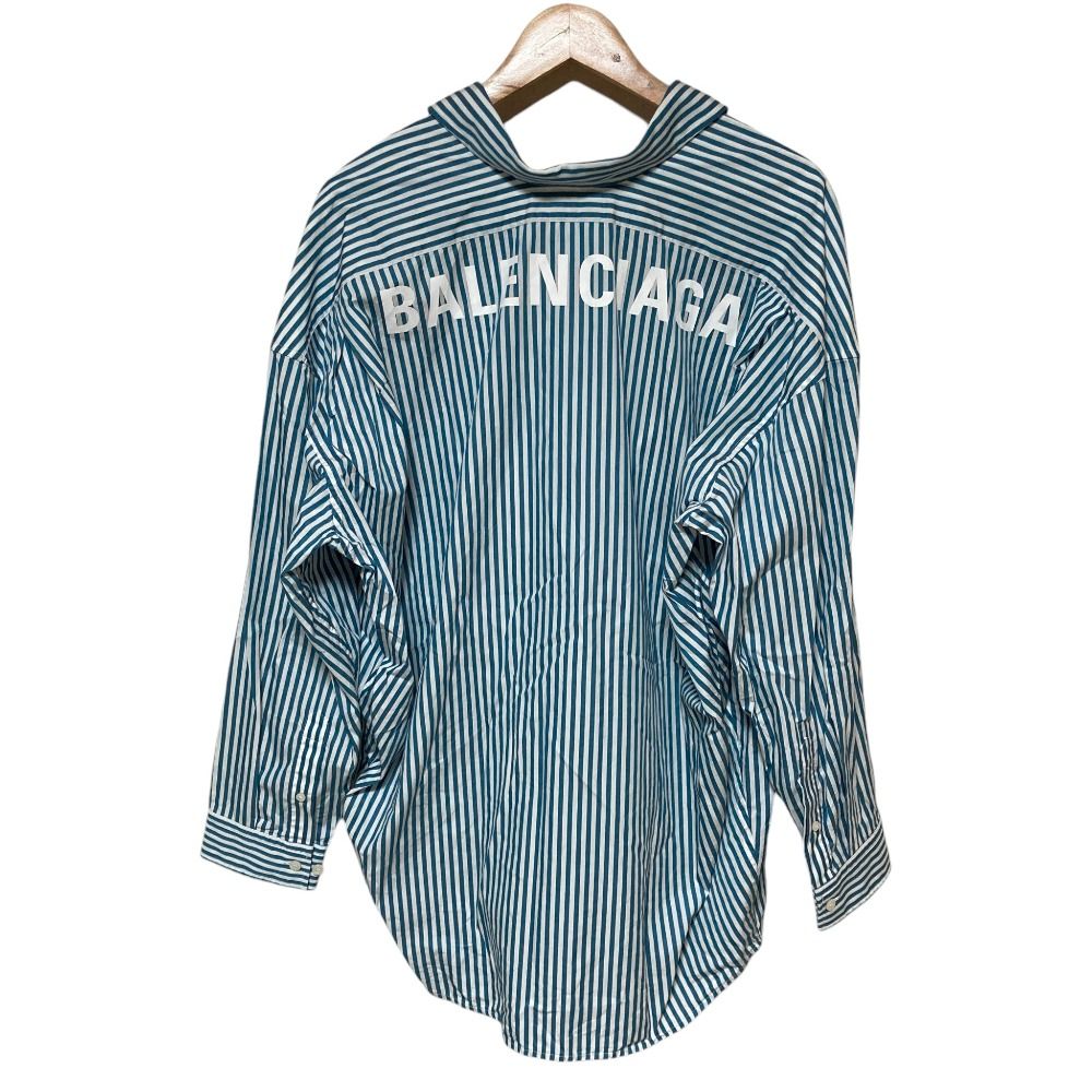 Balenciaga Back Logo Striped Oversize Shirt 34 Blue — view 2