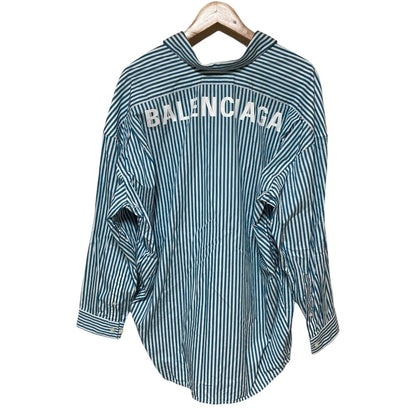 Balenciaga Back Logo Striped Oversize Shirt 34 Blue — view 2