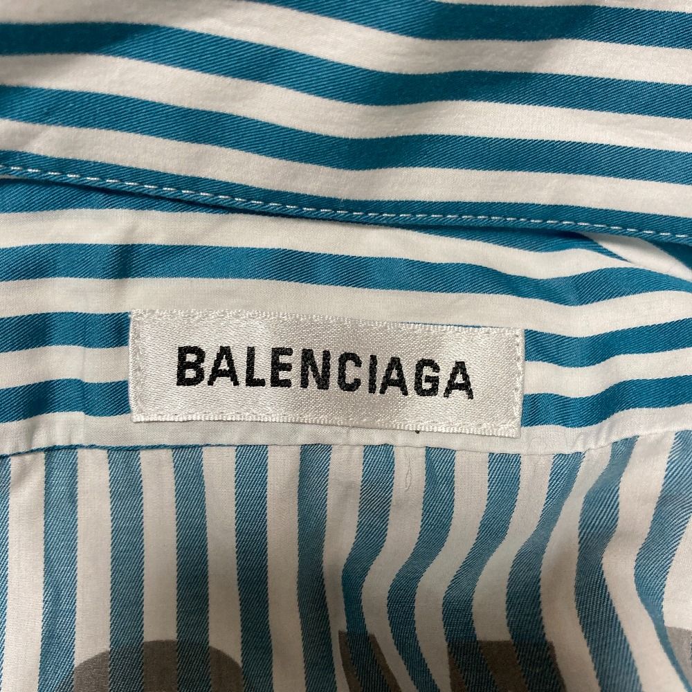 Balenciaga Back Logo Striped Oversize Shirt 34 Blue — view 4