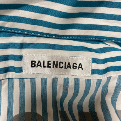 Balenciaga Back Logo Striped Oversize Shirt 34 Blue — view 4