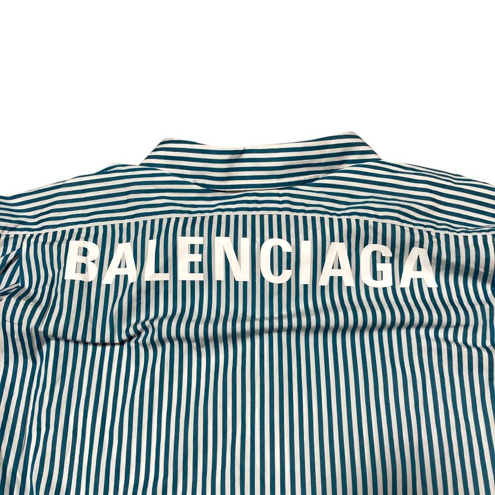 Balenciaga Back Logo Striped Oversize Shirt 34 Blue — view 5