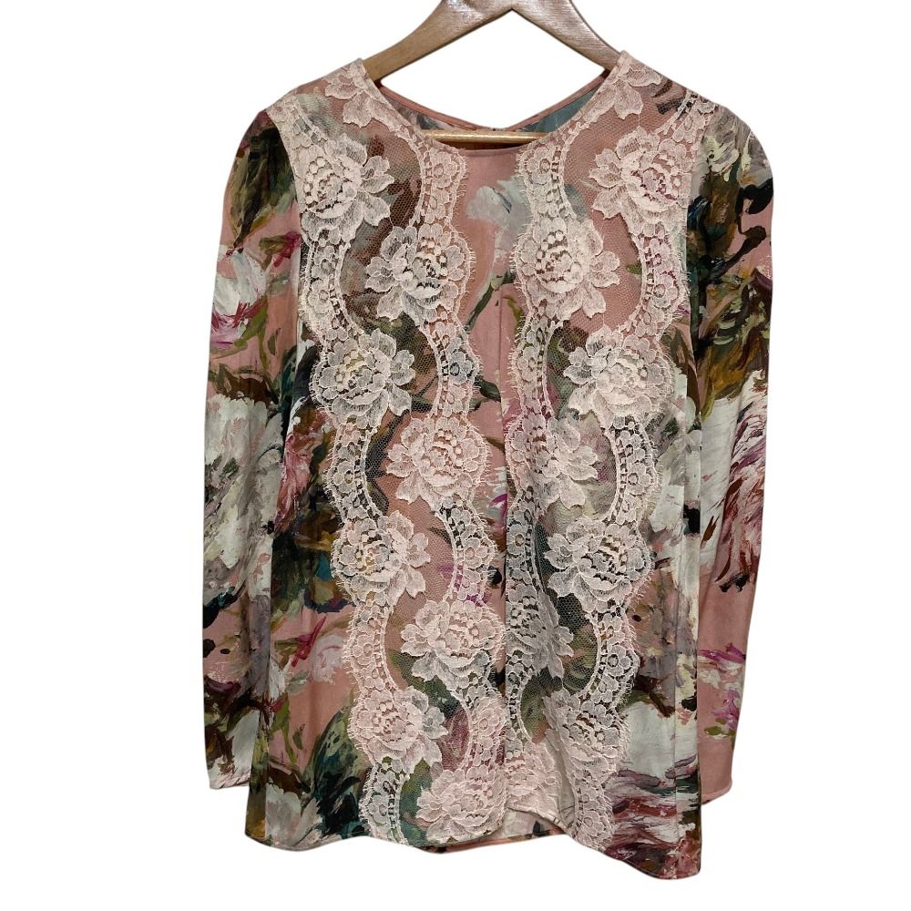 Dolce & Gabbana Flower Print Lace Blouse Flare Skirt Set 36 Pink — view 2